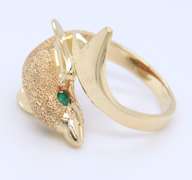 Gorgeous Yellow Gold Dolphin Bypass Ring w Emerald Eye