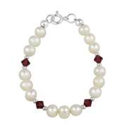 Sterling Silver White Freshwater Pearls & Ruby Swarovski Elements Baby Bracelet