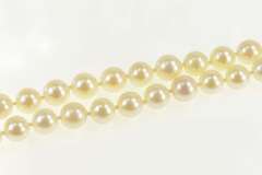 14K Yellow Gold Classic Retro Pearl Strand Statement Necklace