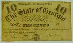 1863 State of Georgia Bank of Milledgeville Confederate 10 Cent Note