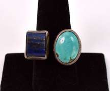Tasteful 4.17CTS Lapis & 4.96CTS Turquoise Ring in Sterling Silver