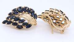 Attractive Yellow Gold Marquise Sapphire Cluster Earrings and Ring Set