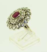Sterling Silver Floral Ruby White Topaz Ring