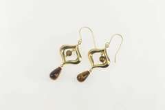 14K Yellow Gold Tiger's Eye Dangle Arabesque Hook Earrings