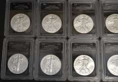 Incomplete Set Of 9 Uncirculated American Silver Eagles In Wooden Display Box