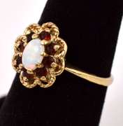 Amazing Opal and Ruby Ring in Yellow Gold