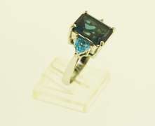 Sterling Silver Emerald Cut Blue Spinel Ring With blue Topaz