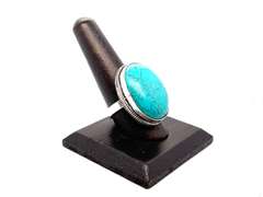 Oval Tibetan Turquoise in Ornate Silver Energy Ring