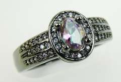 Dramatic Mystic Topaz & Diamonds  Oxidized Sterling Ring, 8