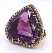 Vintage 14kt RG Heart Shaped Amethyst & Diamond Ring