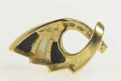 14K Yellow Gold Diamond Black Onyx Mother of Pear Abstract Pendant