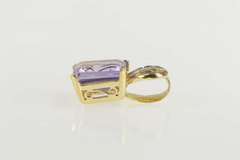 14K Yellow Gold Emerald Cut Amethyst Diamond Classic Pendant
