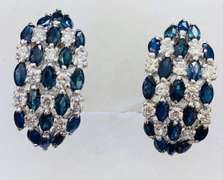14kt Solid White Gold, Blue Sapphire, & White Sapphire Earrings