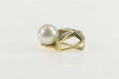 10K Yellow Gold Diamond Pearl X Criss Cross Statement Pendant