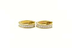 14K Yellow Gold Classic Diamond Squared Huggies Hoop Earrings