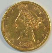 Semi-Prooflike BU 1880-S US $5 Liberty Gold Piece
