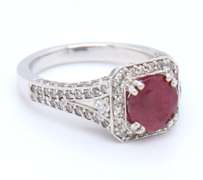 Sparkling White Gold Round Cut Ruby w Diamonds