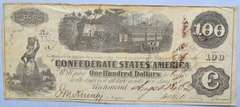 $100 CSA June 25 1862 Straight Steam Note