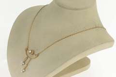 14K Yellow Gold Victorian Diamond Pearl Drop Statement Necklace