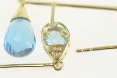 10K Yellow Gold Pear Blue Topaz Faceted Drop Dangle Bar Earrings