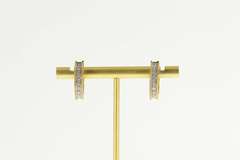 14K Yellow Gold Classic Diamond Squared Huggies Hoop Earrings