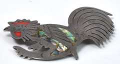 Vintage Rooster Pin With Abalone