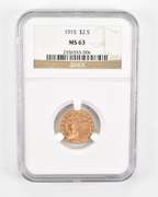 MS63 1915 $2.50 Indian Head Gold Quarter Eagle - Graded NGC