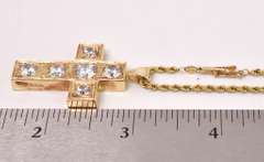 Hefty CZ Cross Pendant Necklace in 14K Yellow Gold