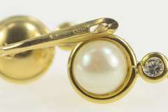 18K Yellow Gold Pearl CZ Accent Classic Statement Dangle Earrings