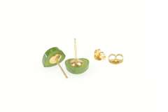 Gold Filled Carved Nephrite Heart Cabochon Stud Earrings