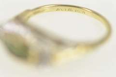 10K Yellow Gold Art Deco Green Tourmaline Diamond Accent Ring