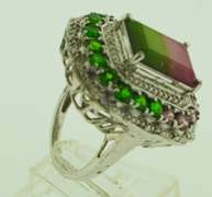 Sterling Silver Watermelon Tourmaline With Crystals Cocktail Ring