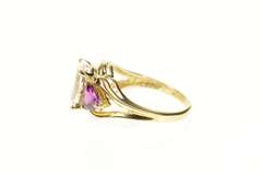 10K Yellow Gold Three Stone Oval Cubic Zirconia Pink Tourmaline Ring