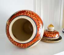 Japan Lidded Ginger Spice Jar Vase With a Crackle Finish and Sailing Vessels Pattern