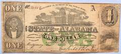 $1 State of Alabama First Issue Jan 1 1863 Note