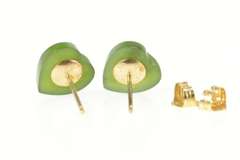 Gold Filled Carved Nephrite Heart Cabochon Stud Earrings