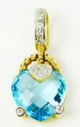 Exquisite 14K Blue Topaz & Diamonds Heart Pendant