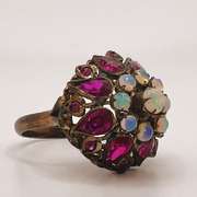 Unique 18kt Gold, Opal, & Ruby Cocktail Ring