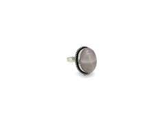 Cabochon Rose Quartz in Tibetan Silver Energy Rope Design Ring