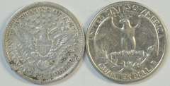 1892-P Barber Quarter in XF & 1932 Washington Quarter in AU