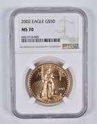 MS70 2002 $50 American Gold Eagle 1 Oz. .999 Fine Gold NGC
