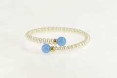 14K Yellow Gold Blue Chalcedony Pearl Bypass Statement Bracelet