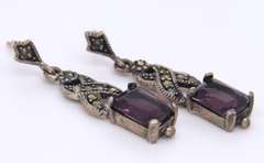 Vintage Sterling Silver Marcasite and Amethyst Earrings