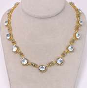 Ravishing 60.00CTW Blue Topaz, 12.00CTW Diamond & 0.75CTW Green Agate Jewelry Set in 18KT Gold Plated Sterling Silver Necklace & Earrings