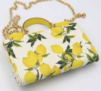 Dolce & Gabbana White and Yellow Lemon Print Dauphine Mini Siily Chain Wallet