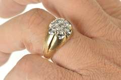 10K Yellow Gold 0.77 Ctw 1960's Men's Retro Round Cluster Ring