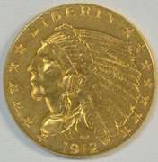 Golden fresh BU 1912 US $2.50 Indian Gold Piece. Better date