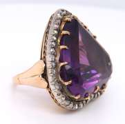 Vintage 14kt RG Heart Shaped Amethyst & Diamond Ring