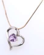 Vintage Italian Sterling Silver Amethyst Heart Shaped Pendant on Chain