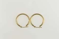 10K Yellow Gold Diamond Cut Grooved Classic Statement Hoop Earrings